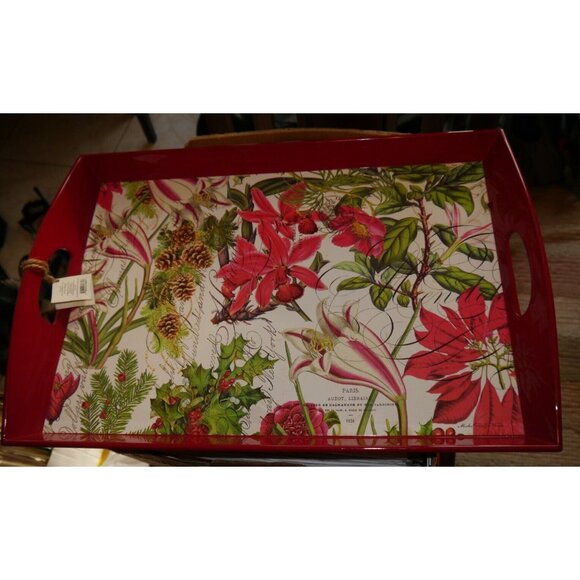 Lacqured Tray Michel Design Works Christmas Holiday 19 x 13 x 2 Decoupage Wooden - Picture 3 of 16